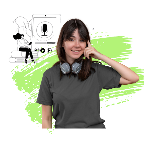 Audiobook production scene with headphones and microphone